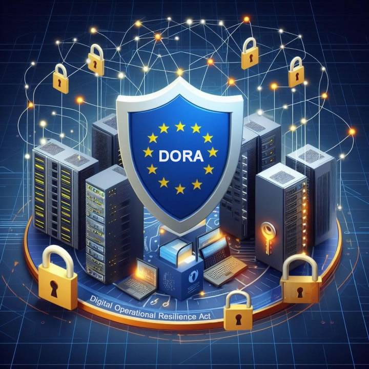 Logotipo con candados de seguridad alrededor de equipos informáticos