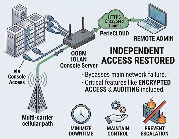Administración centralizada con PerleCLOUD de un centro de datos mediante un servidor de consola IOLAN