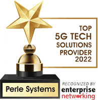 Logotipo del premio al mejor proveedor de soluciones tecnológicas 5G 2022 para Perle Systems