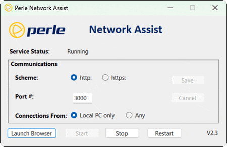 Captura de pantalla del del administrador de servicios Network Assist